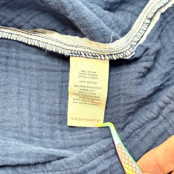 Soft Surroundings Cotton Gauze Peasant Blouse Sz L Blue Boho Tunic Top EUC - Picture 3 of 8